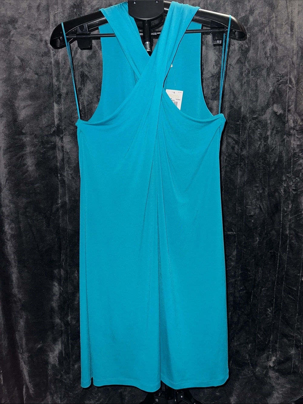 Michael Kors Teal One-Shoulder Twist-Back Dress